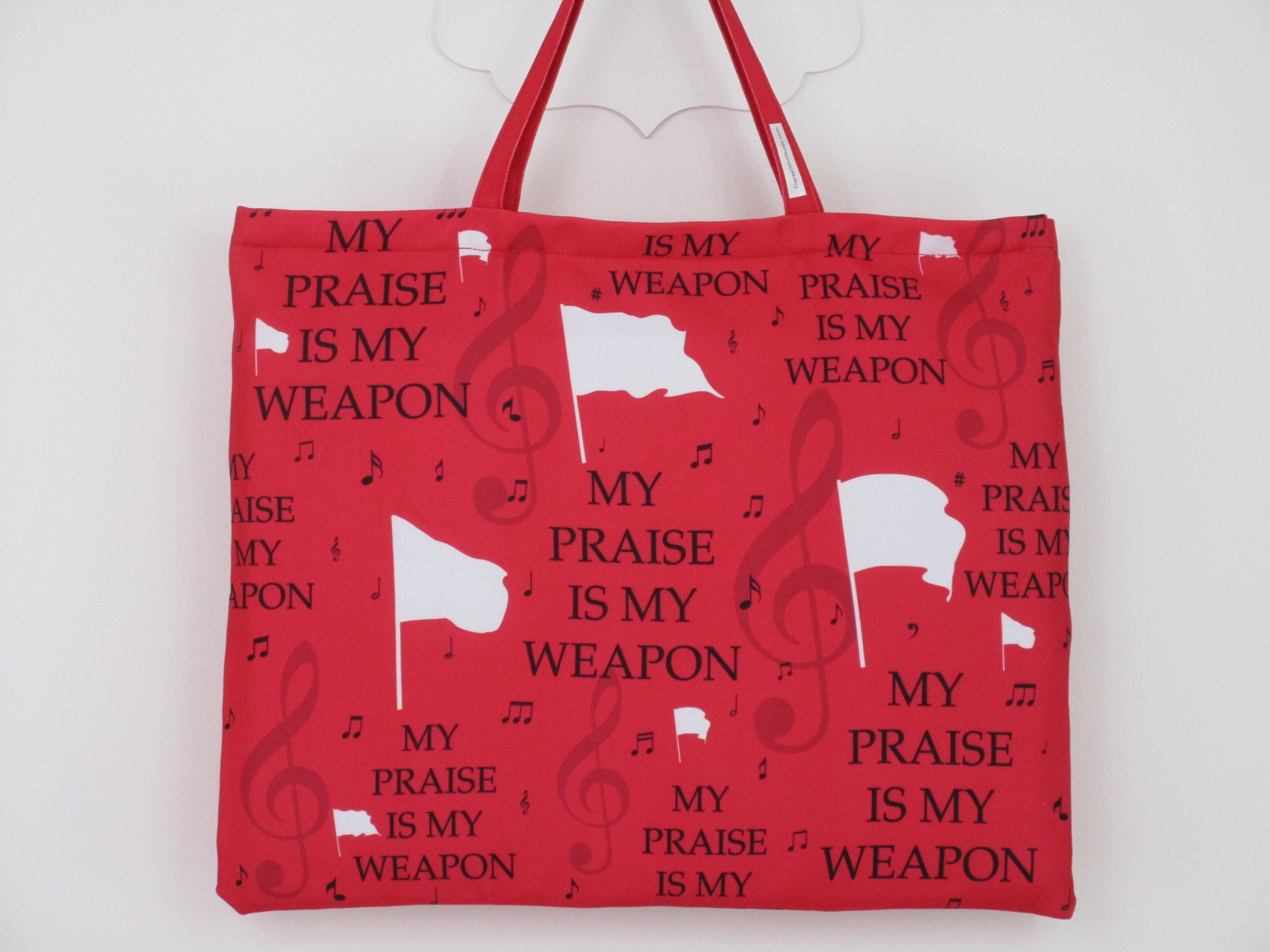 My Praise is My Weapon Red Zipper Large Tote Bag